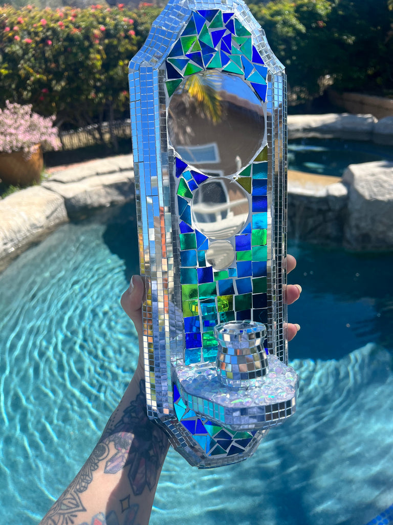 Disco Deco mosaic wall sconce Candle Holder & Mirror