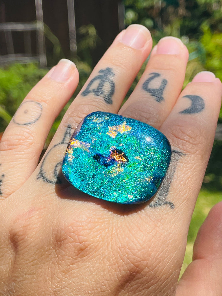 Turquoise Dichroic glass adjustable ring