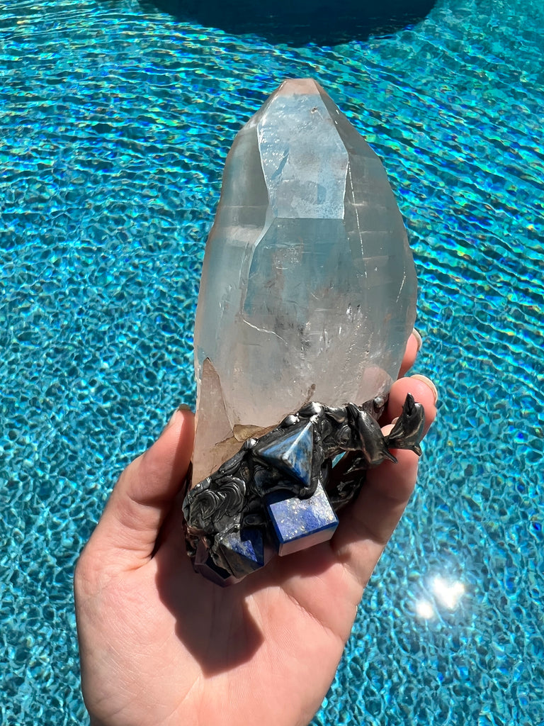 Lemurian Quartz Dolphin Spirit with Platonic solid Symbols