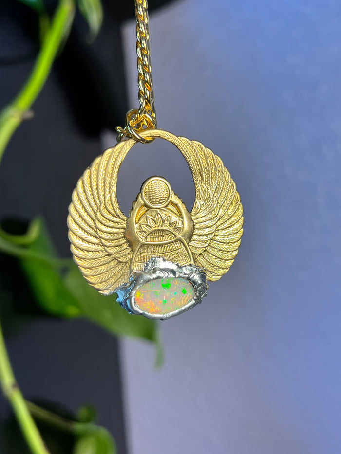 Scarab Beetle Amulet with Opal