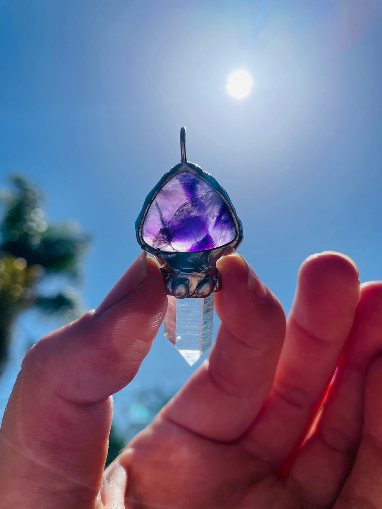 Amethyst and Lemurian Quartz Mushroom Pendant no.6