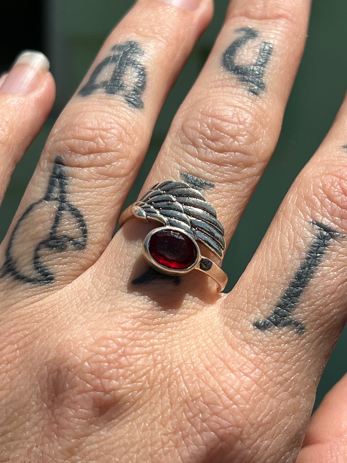 Angel Wing Ring with Garnet size 8