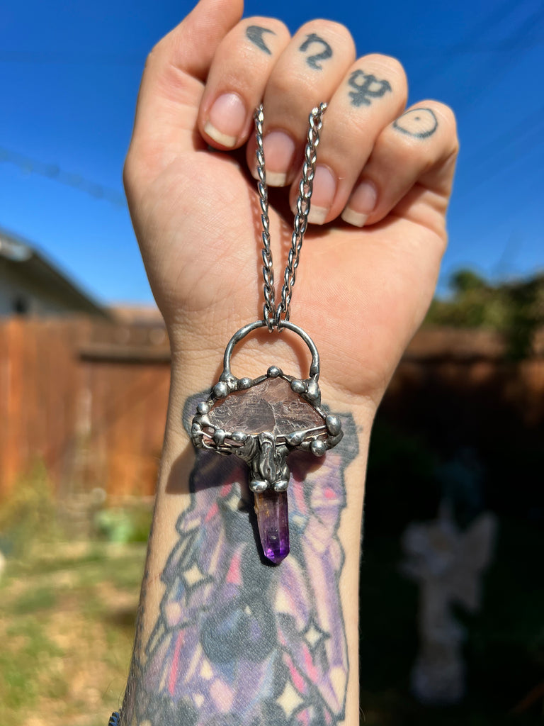 Raw Kunzite & Vera Cruz Mushroom Amulet no.2
