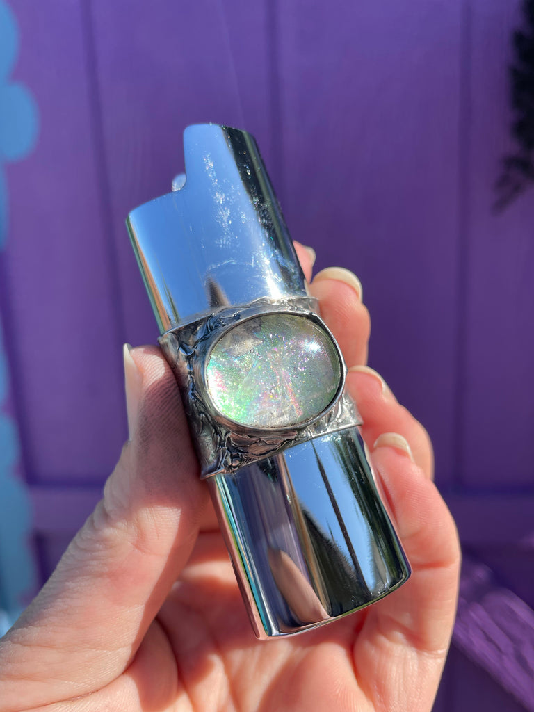 Dichroic Glass Silver Fire Case with hidden heart