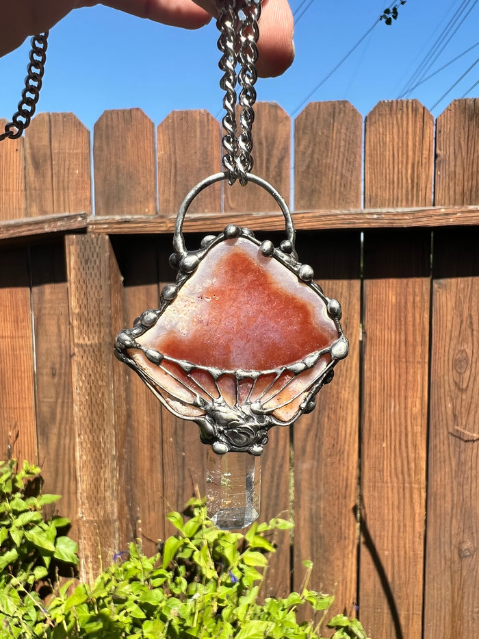 Fossilized Coral & Quartz Mushroom Amulet