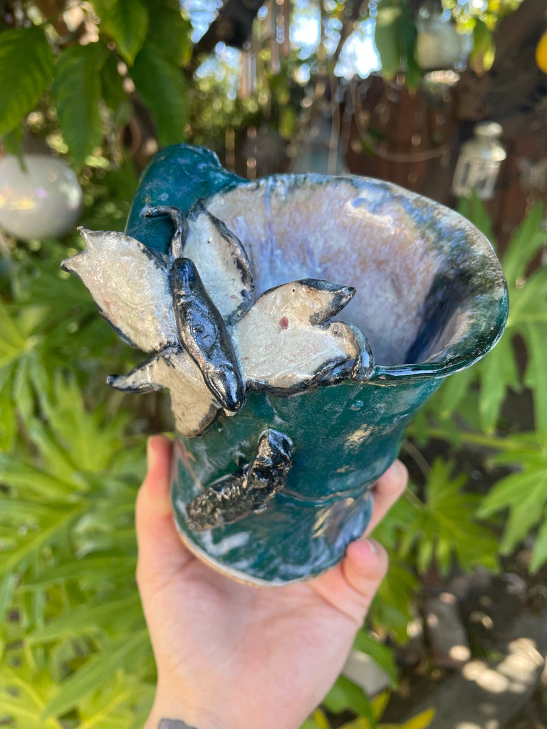 Ceramic Leaf Mug with Butterfly