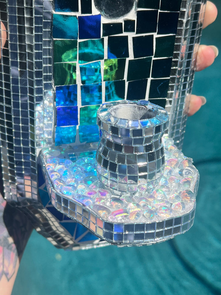Disco Deco mosaic wall sconce Candle Holder & Mirror