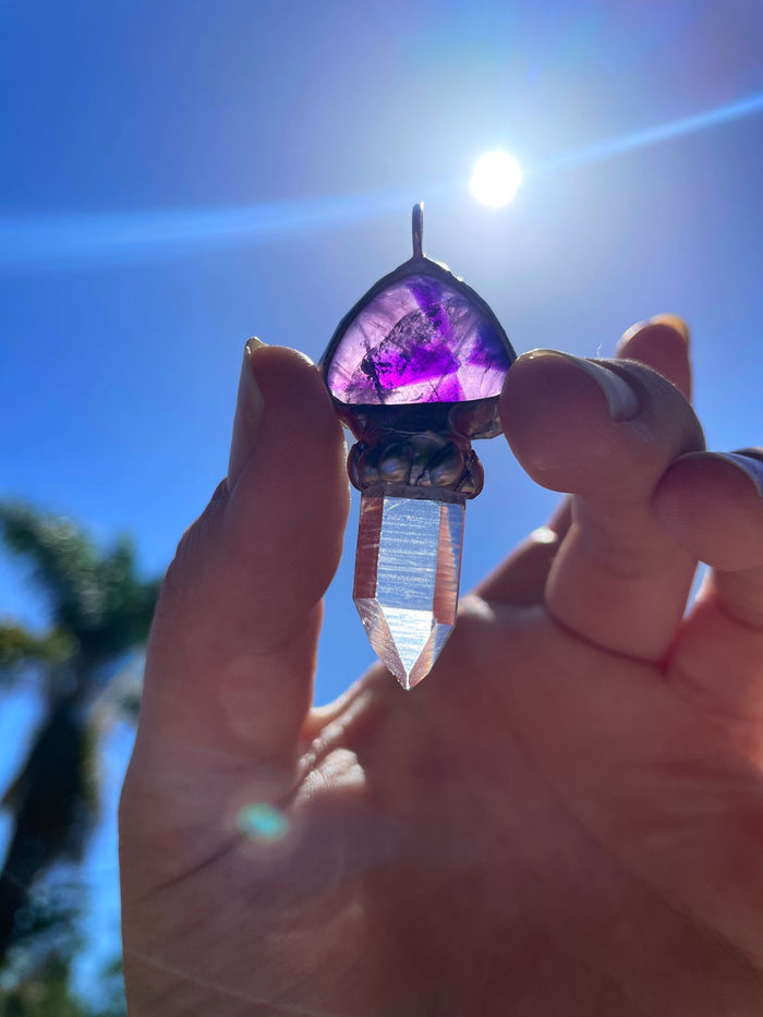 Amethyst and Lemurian Quartz Mushroom Pendant no.6