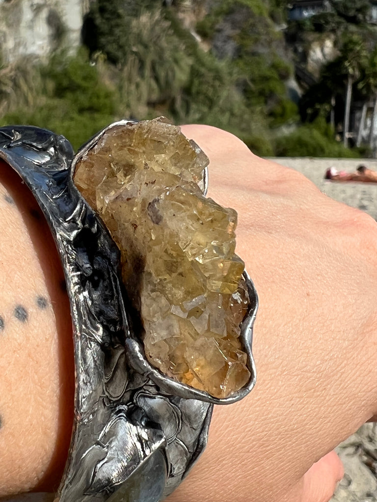 Yellow Fluorite and Labradorite bangle