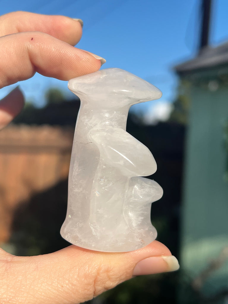 Large Quartz triple  mushroom carving