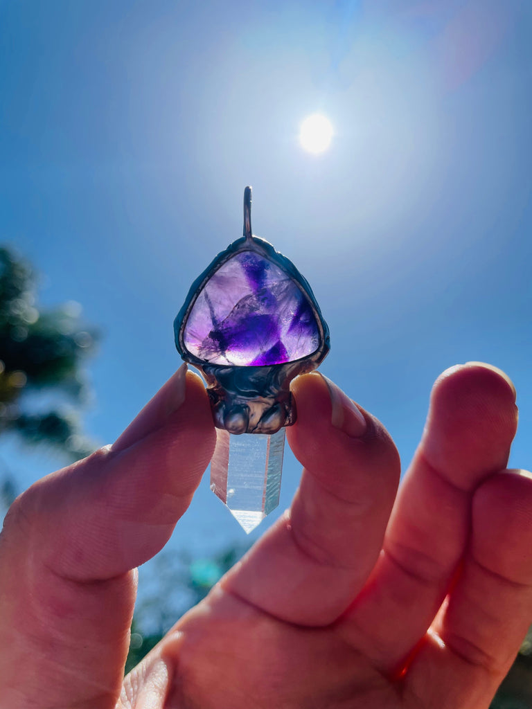 Amethyst and Lemurian Quartz Mushroom Pendant no.6