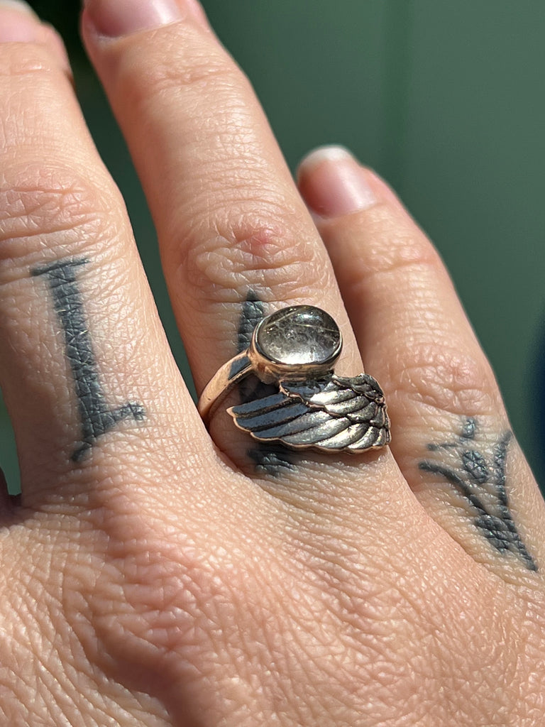 Angel Wing Ring with Rutilated Quartz size 6