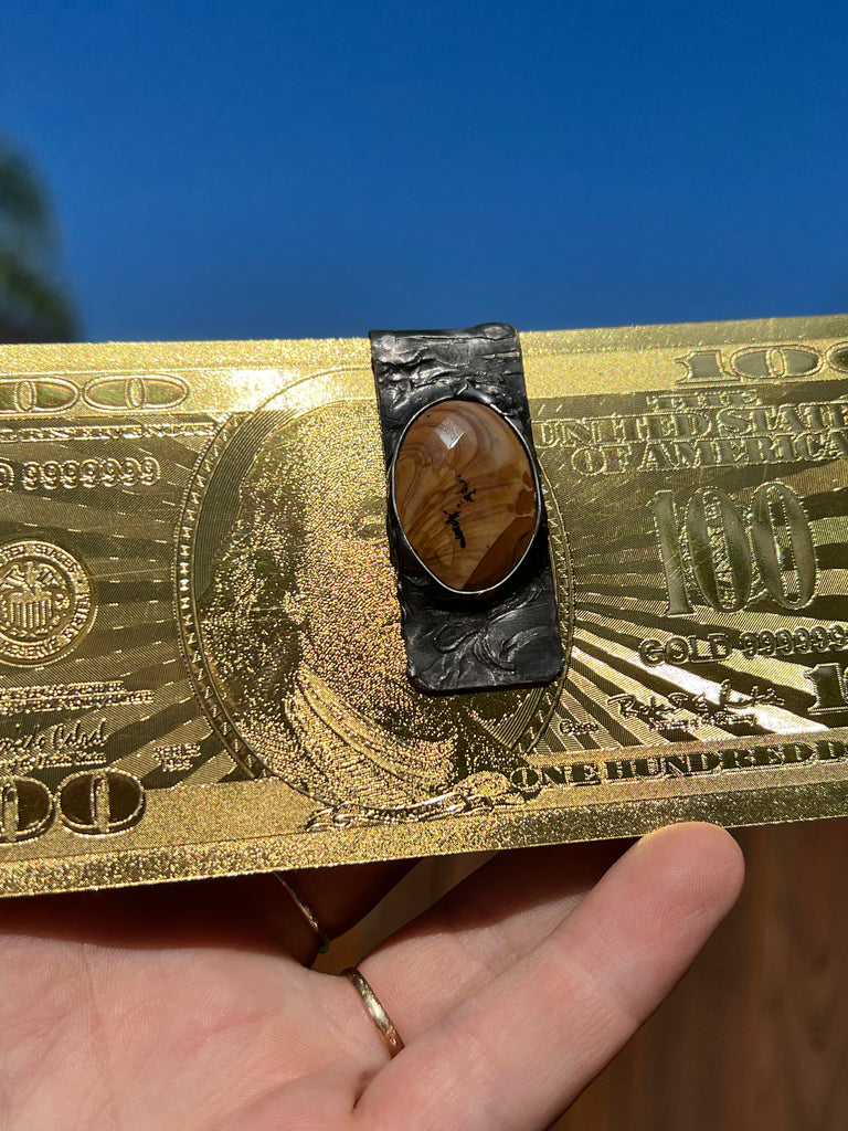 Faceted Petrified Wood Money Clip no.2