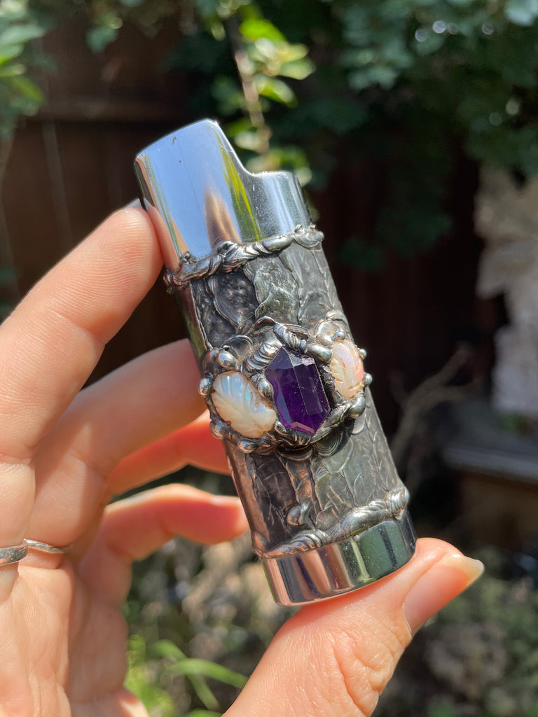 Amethyst with Opal Leaf Filigree Fire Case