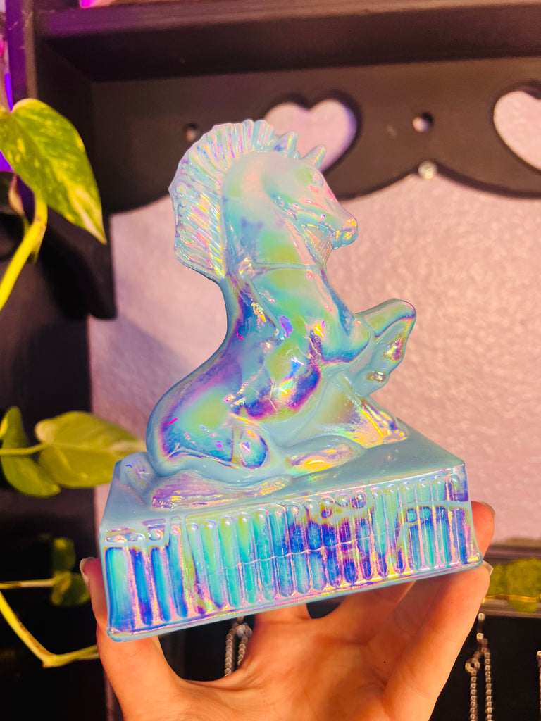 Aurafied Blue Glass Unicorn