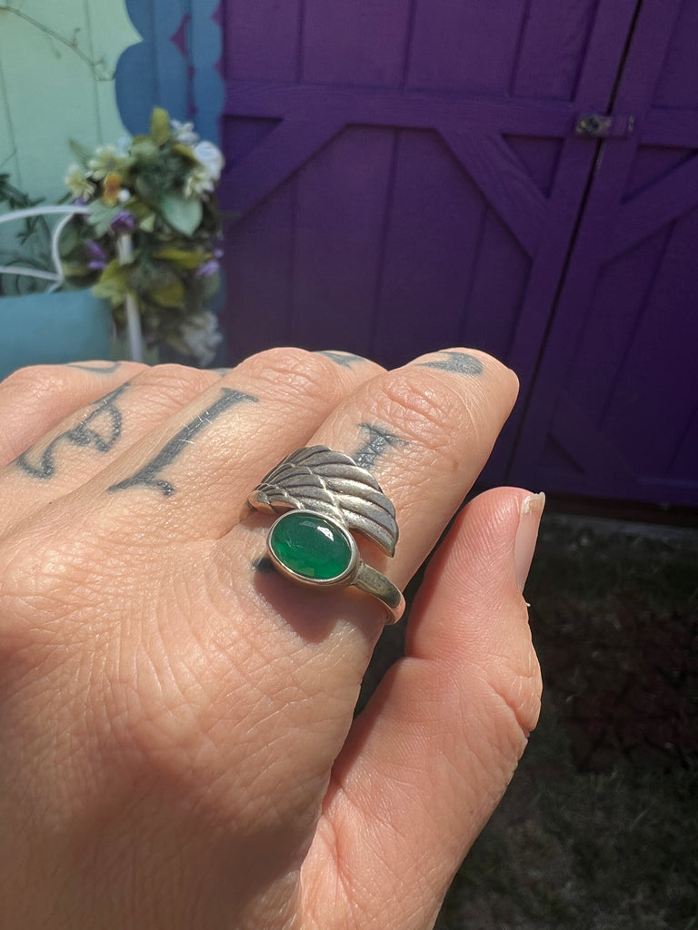 Emerald Angel Wing Ring size 8