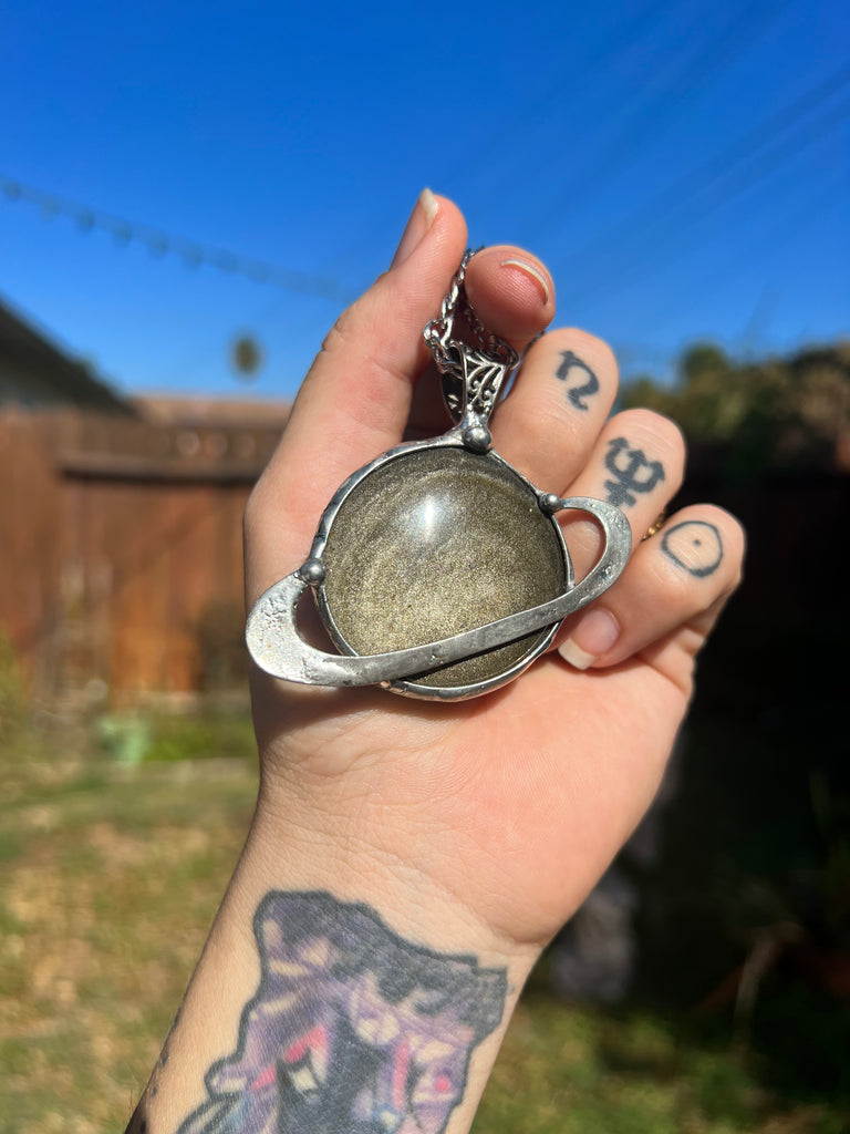 Golden Sheen Obsidian Saturn pendant no.2