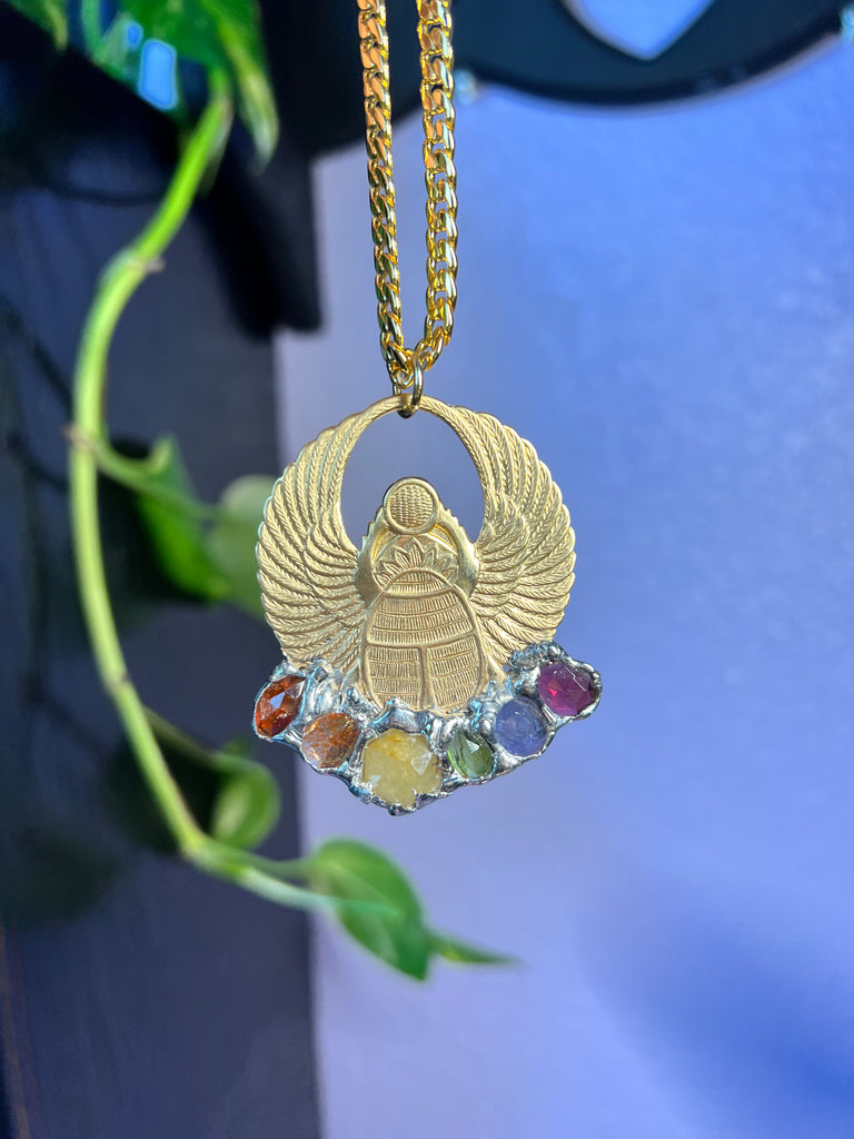 Scarab Beetle Amulet with rainbow gemstones