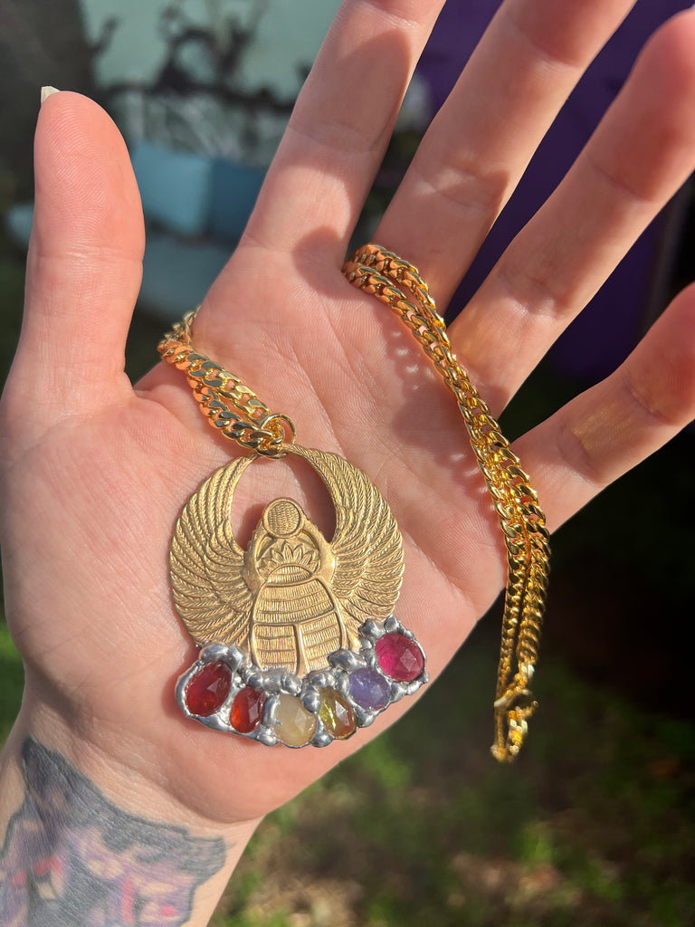 Scarab Beetle Amulet with rainbow gemstones