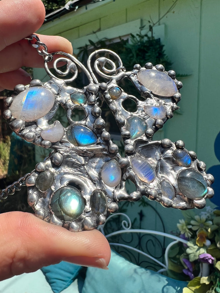 Labradorite & Moonstone Butterfly Amulet