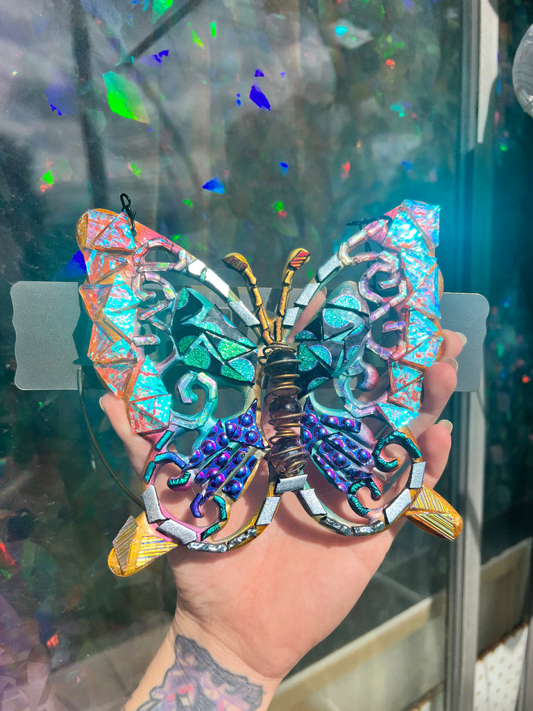 ‘Welcome’ Butterfly dichroic glass mosaic no.4