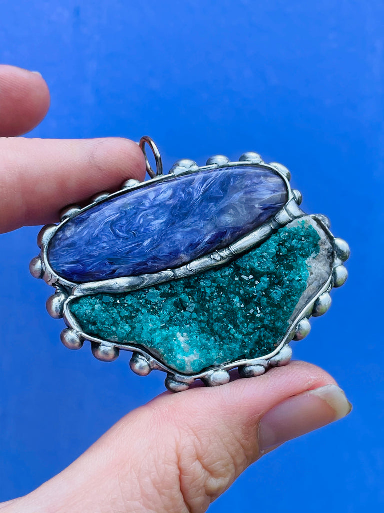 Charoite and Dioptase pendant