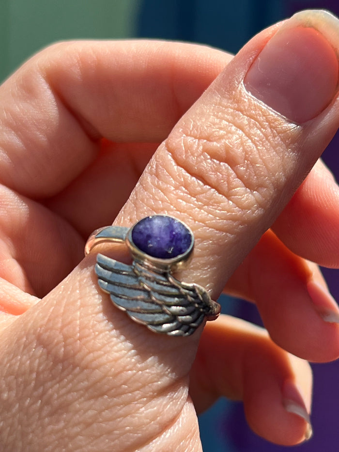 Angel Wing Ring with Charoite size 8.5 (no.2)