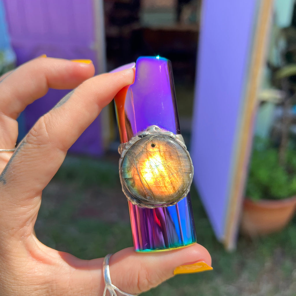 Labradorite on Rainbow Titanium Fire Case