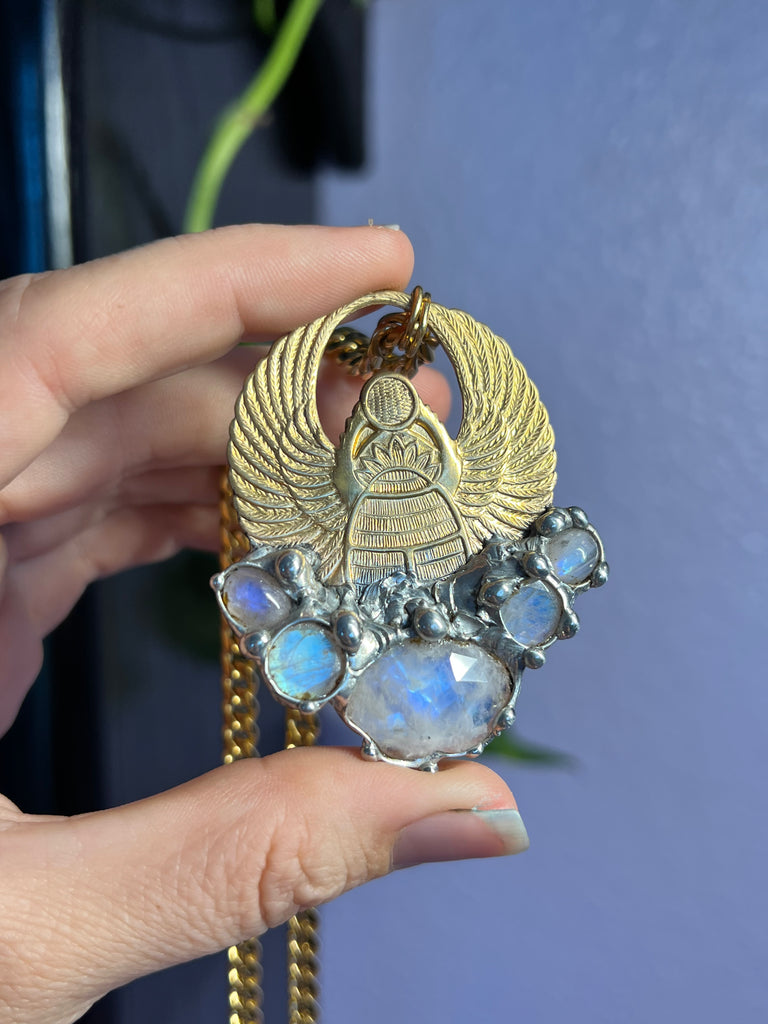 Scarab Beetle Amulet with Moonstones