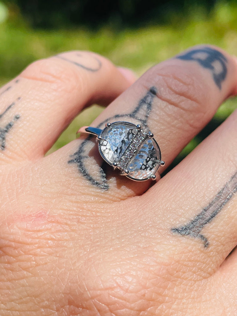 Sparkly glass and zircon ring size 5