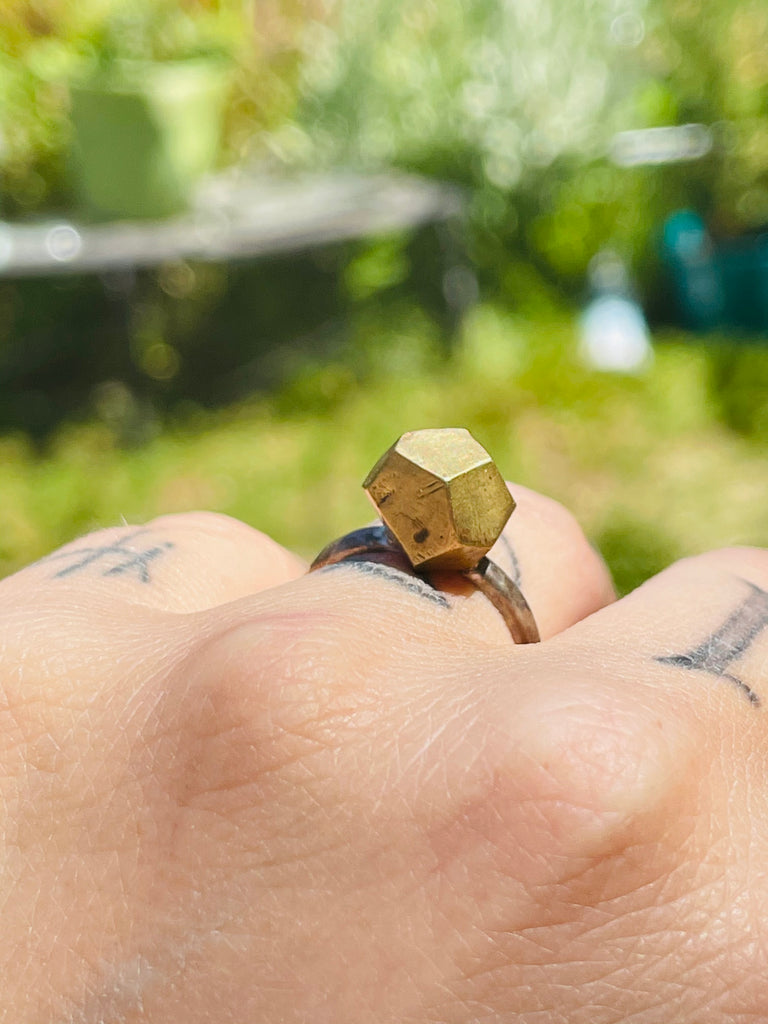Handmade pyrite cluster ring size 5