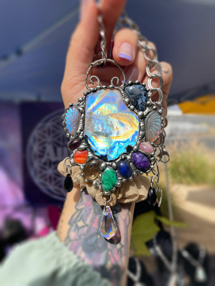 Rainbow Moonstone Angel amulet