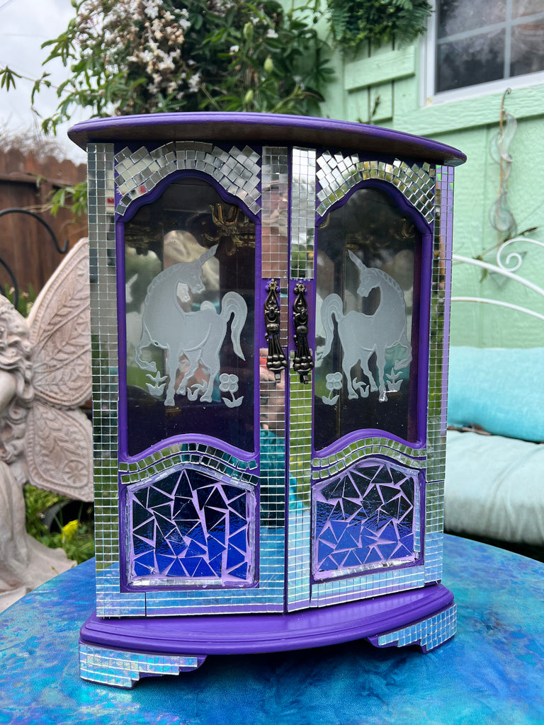 Purple Disco Mosaic Unicorn jewelry case