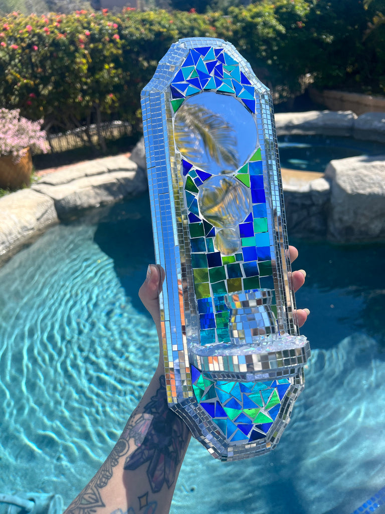 Disco Deco mosaic wall sconce Candle Holder & Mirror