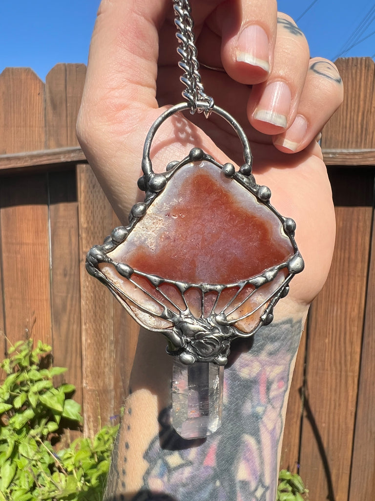 Fossilized Coral & Quartz Mushroom Amulet