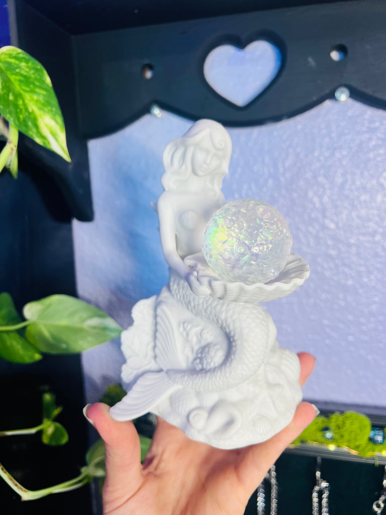 Mermaid display with Aura Quartz Moon