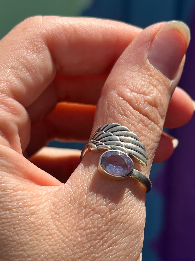 Angel Wing Ring with faceted Amethyst size 9