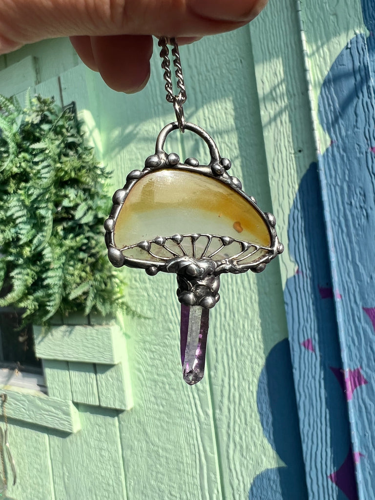 Rainbow Iris Agate & Vera Cruz mushroom pendant no.1