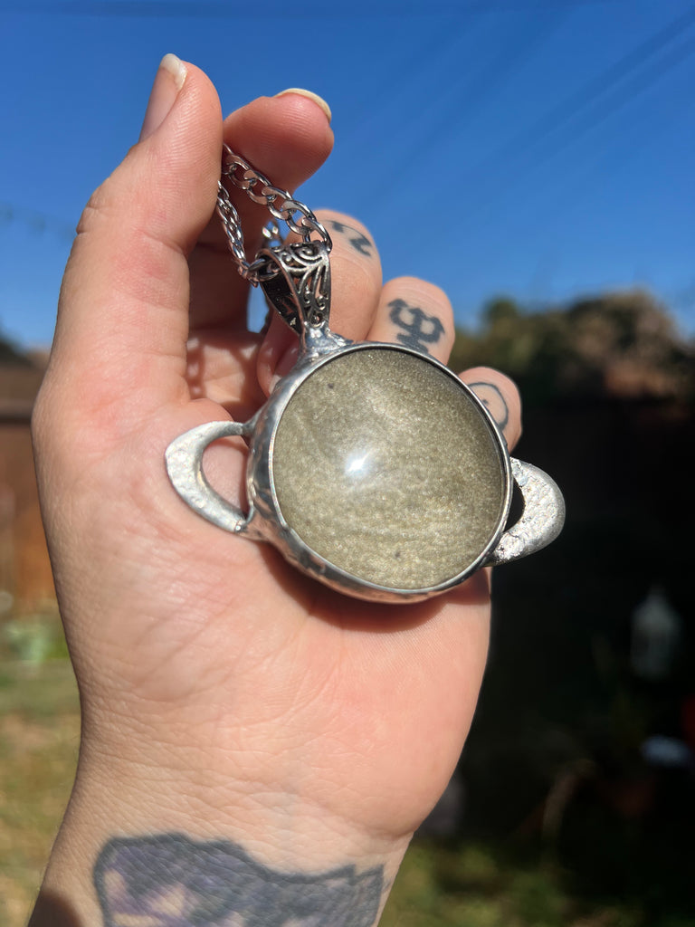 Golden Sheen Obsidian Saturn pendant no.2