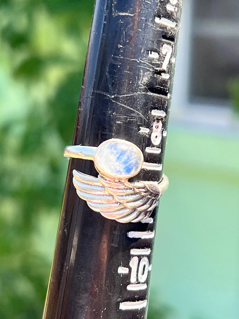 Angel Wing Ring with faceted Moonstone size 9