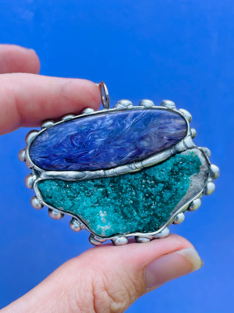 Charoite and Dioptase pendant