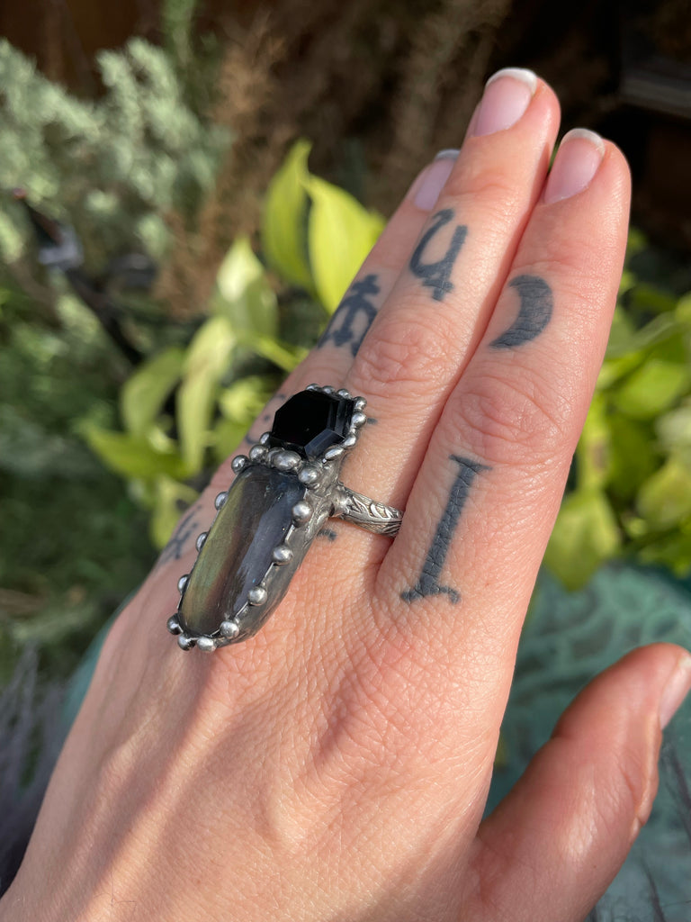 Labradorite and Onyx ring size 7.25