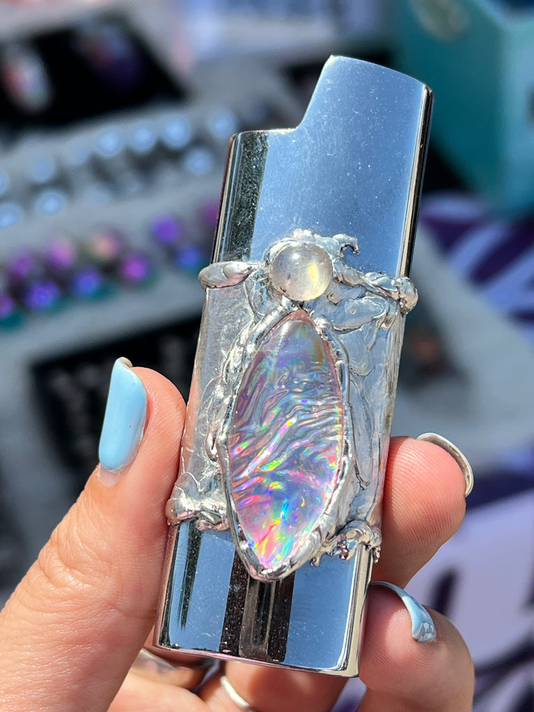 Recycled CD and Labradorite fire case on silver