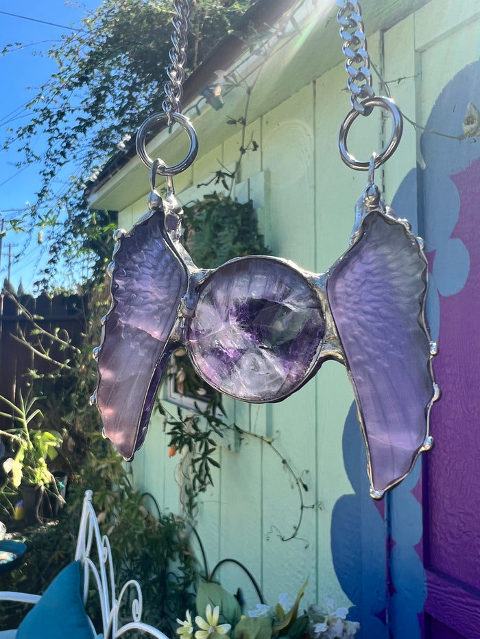 Art Angel Amulet no.10 (Fluorite wings & Amethyst)