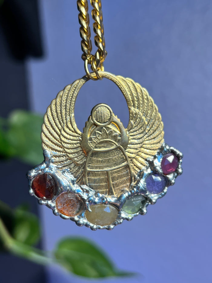 Scarab Beetle Amulet with rainbow gemstones