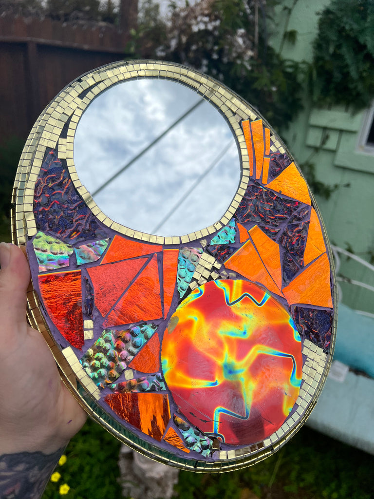 Dichroic glass & Fire Agate Mosaic Mirror