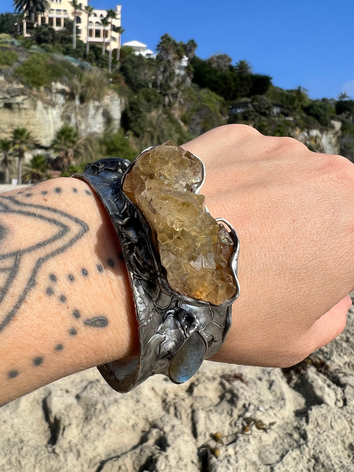 Yellow Fluorite and Labradorite bangle