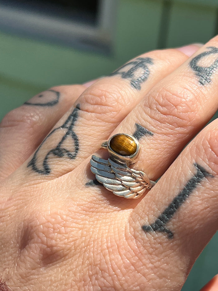 Angel Wing Ring with Tigers Eye size 6