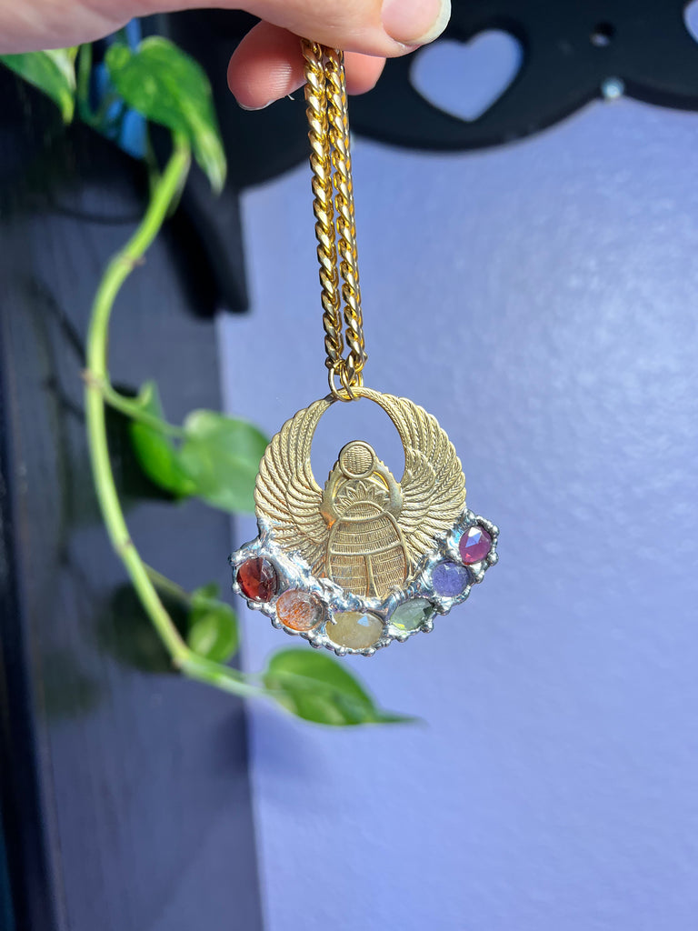 Scarab Beetle Amulet with rainbow gemstones