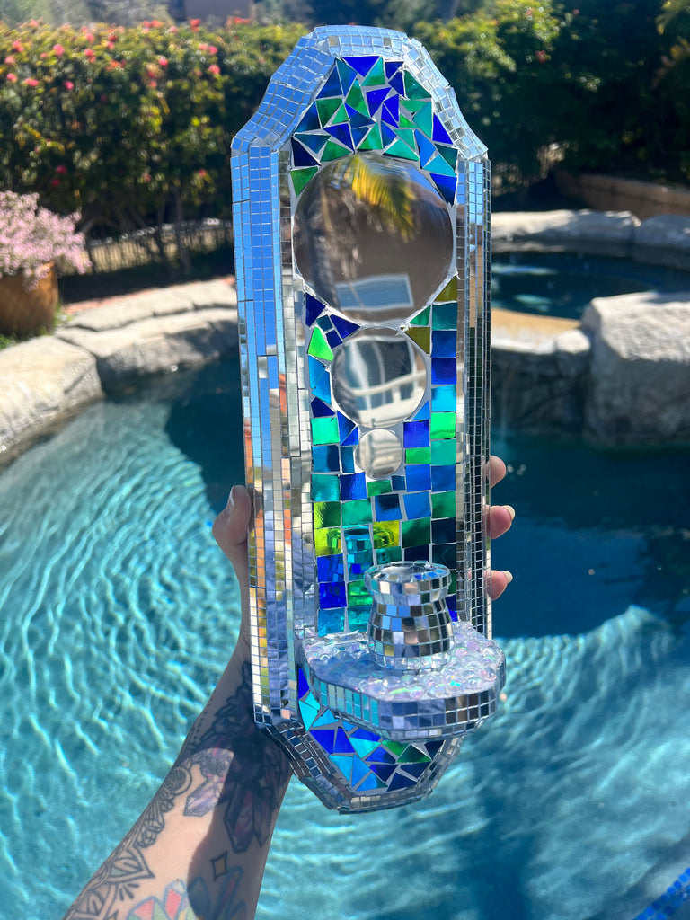 Disco Deco mosaic wall sconce Candle Holder & Mirror